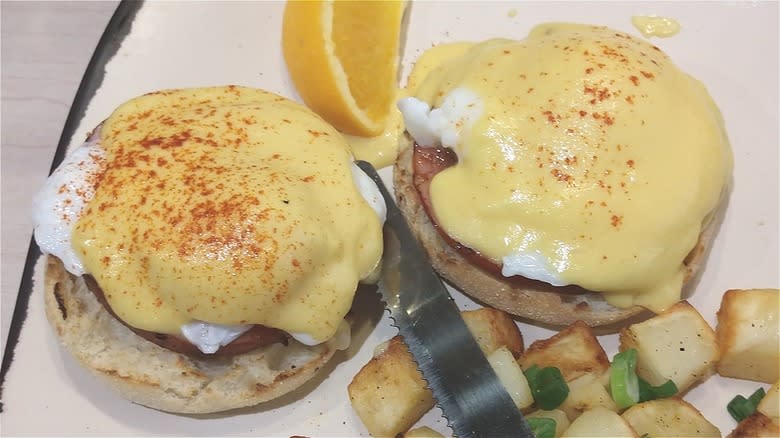 Close up of Eggs Benedict