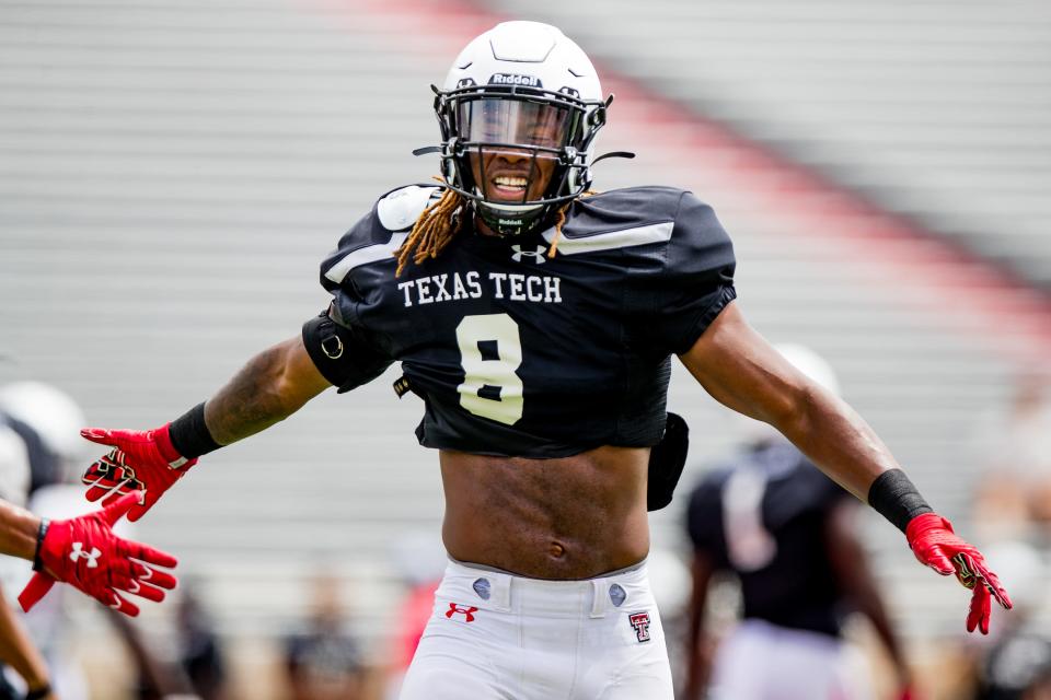 Texas Tech cornerback Malik Dunlap (8) is a second-team honoree on the coaches' all-Big 12 team released Wednesday. Dunlap leads the conference in pass breakups with 11 and has an interception.