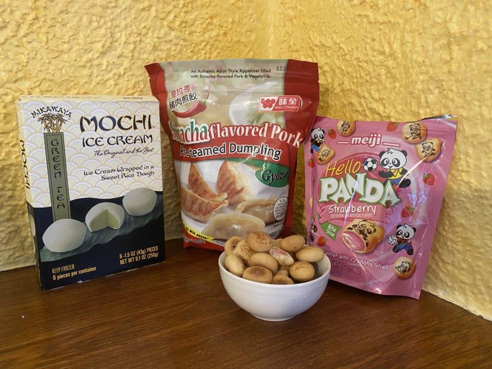 Japanese fans can rev up with Green Tea Mochi ice cream, Gyoza (like pot stickers) and Hello Panda, the shortbread bites already familiar to Americans.