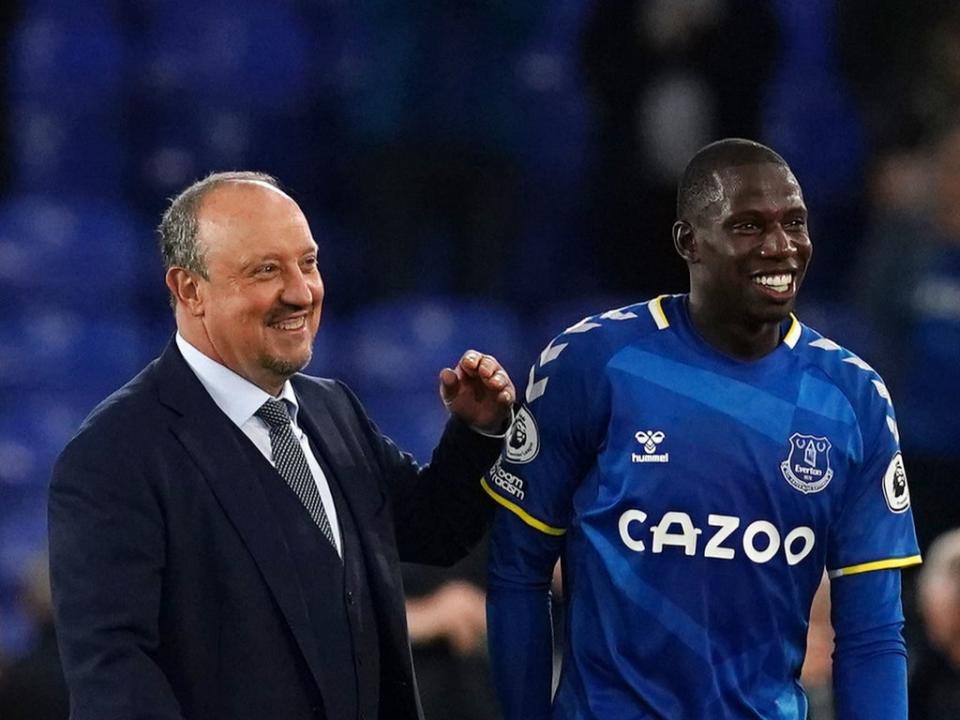 Rafa Benitez and Abdoulaye Doucoure celebrate after Monday’s win over Burnley at Goodison Park (PA)