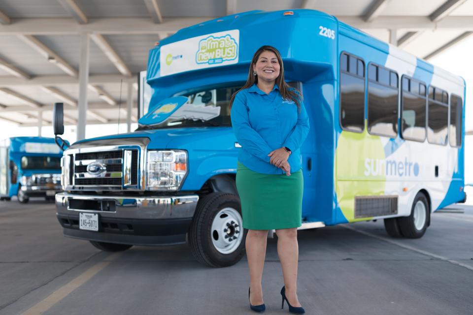 District 3 city Rep. Cassandra Hernandez is shown with the new Sun Metro paratransit service vehicle unveiling on June 8, 2022, at the Sun Metro Transit Operations Center.