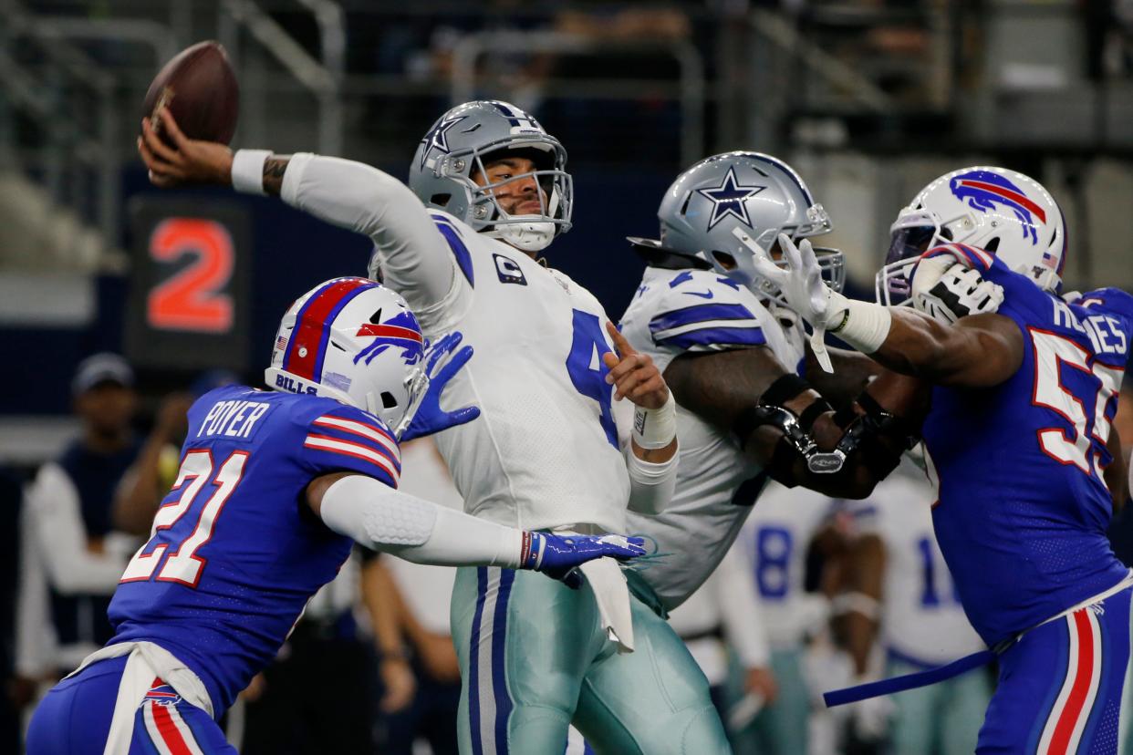 Dak Prescott in action against the Bills on Thanksgiving Day 2019 has emerged as an NFL MVP candidate this season.