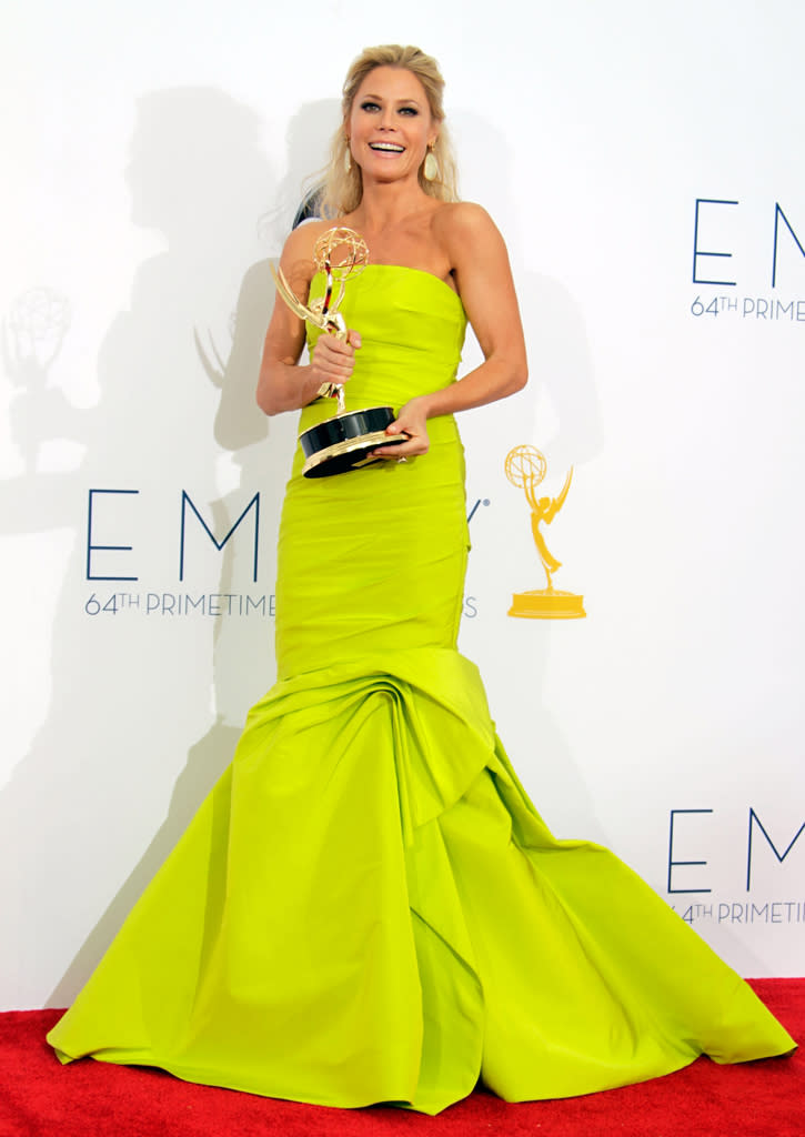 Julie Bowen, winner Outstanding Supporting Actress In A Comedy Series for "Modern Family," poses in the press room at the 64th Primetime Emmy Awards at the Nokia Theatre in Los Angeles on September 23, 2012.