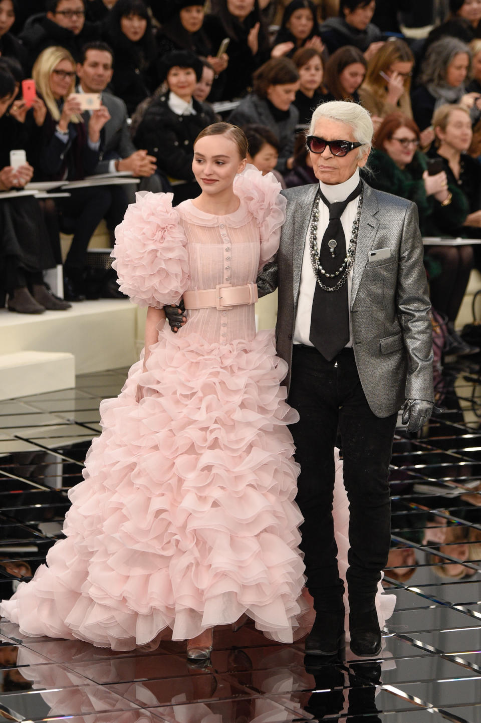 Lily-Rose Melody Depp and Karl Lagerfeld during the Chanel Spring Summer 2017 show at Paris Fashion Week on Jan. 24, 2017.