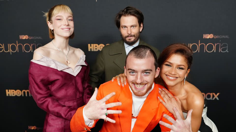 (From left) Hunter Schafer, "Euphoria" creator Sam Levinson, Angus Cloud and Zendaya in 2022 in Los Angeles. - Jeff Kravitz/FilmMagic for HBO/Getty Images