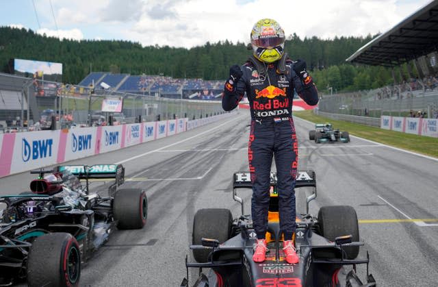 Max Verstappen celebrates winning the Styrian Grand Prix