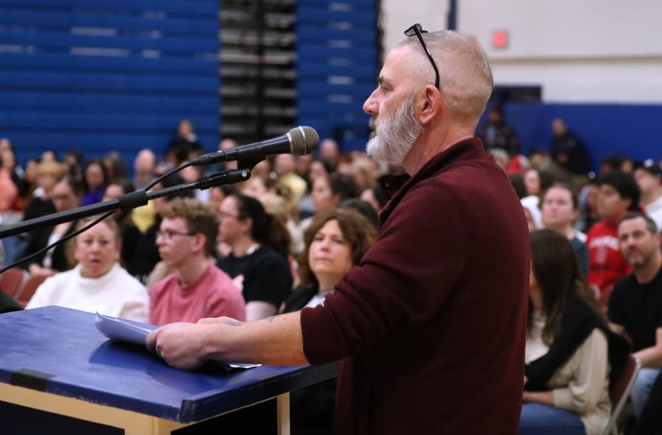 William Yellott speaks at a Carmel School District Board of Education meeting at Carmel High School March 12, 2024.