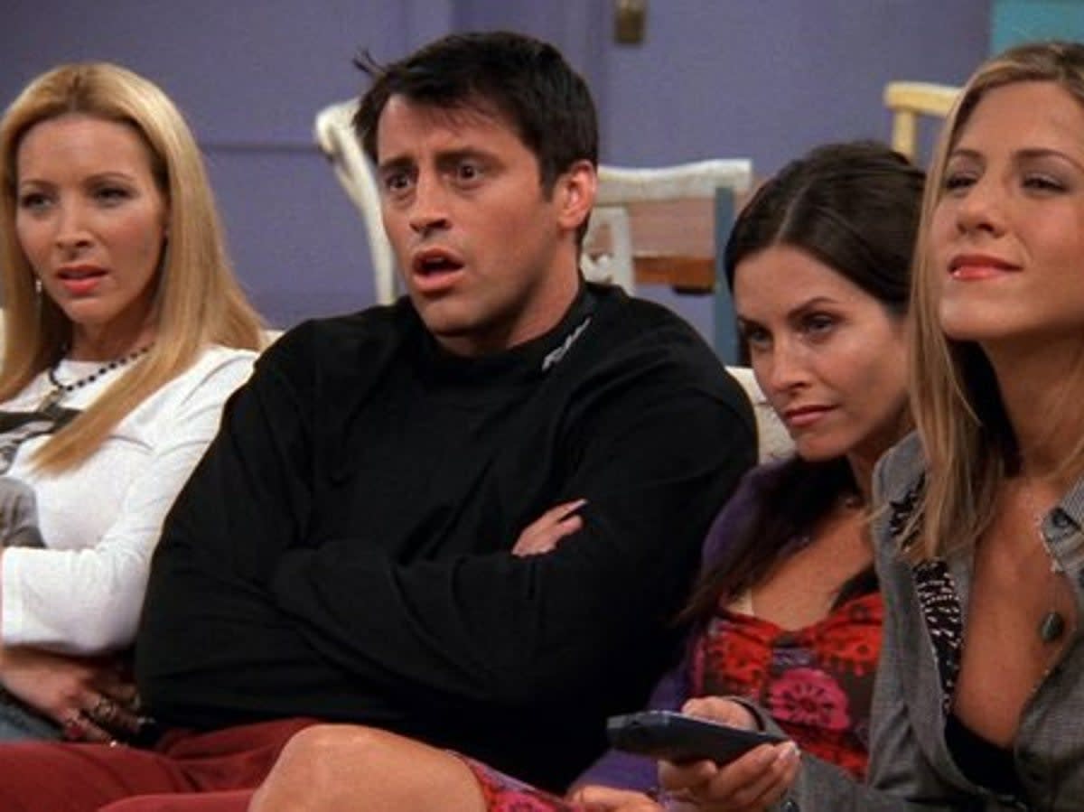The cast of ‘Friends’ watching traditional broadcast TV  (NBC)