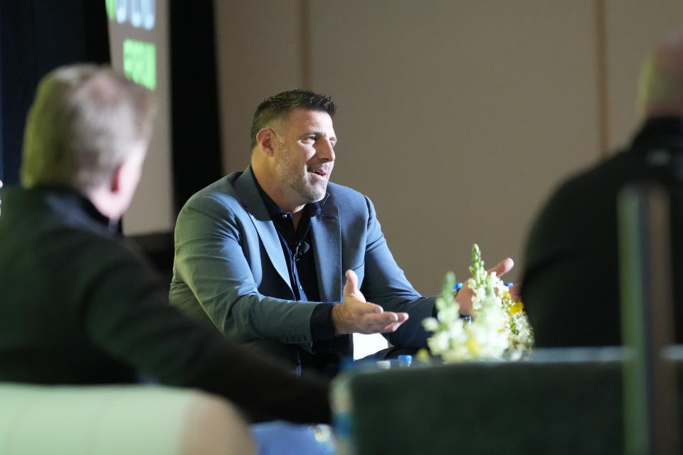 Mike Vrabel offered advice and his own perspective on coaching at the 2023 NFL women's forum. (AJ Mast/AP Images for the NFL)