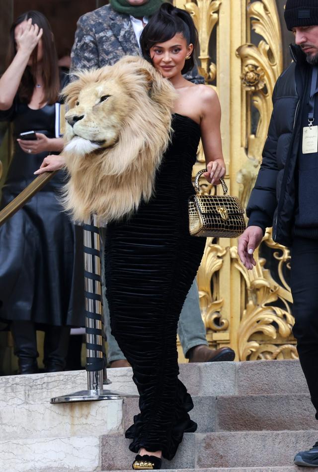 Kylie Jenner Steps Out in Dramatic Lion's Head Gown at Paris