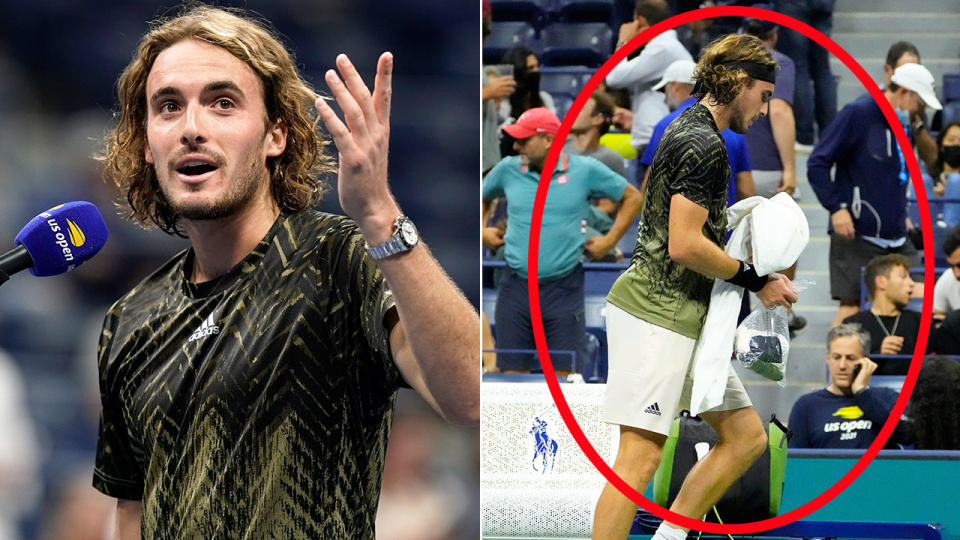 Stefanos Tsitsipas sparked more controversy with another lengthy bathroom break in his second round win at the US Open. Pic: AAP