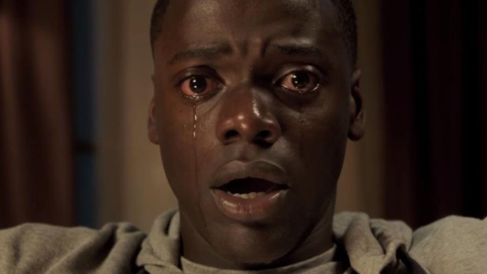 Daniel Kaluuya stares into the camera in tearful horror.