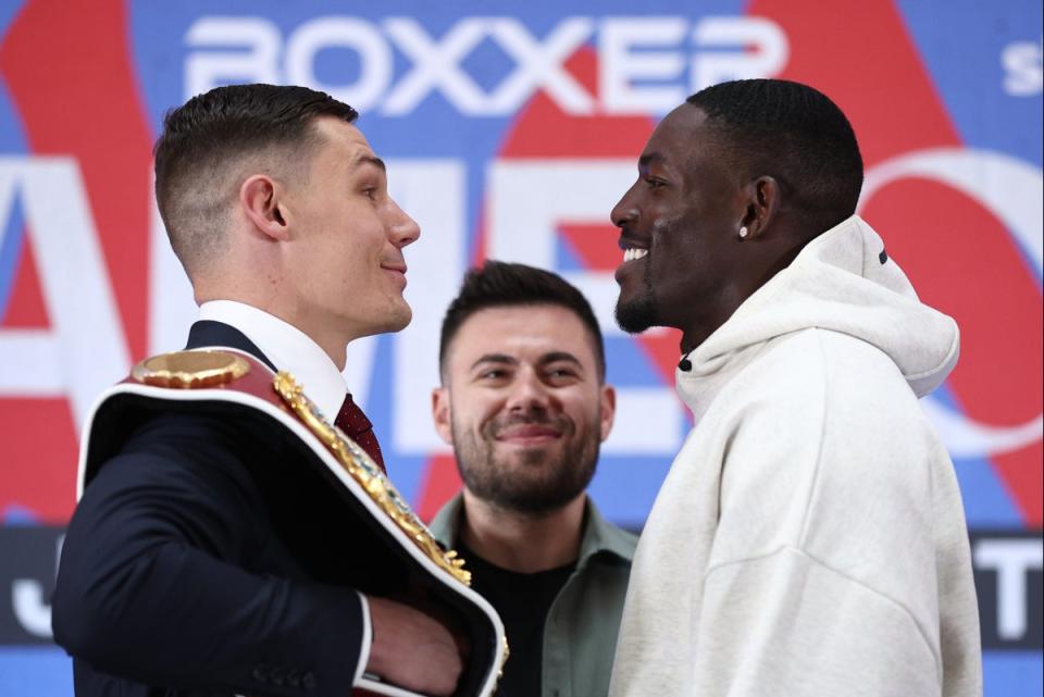 Chris Billam-Smith (left) facing off with Richard Riakporhe ahead of their rematch (Getty Images)