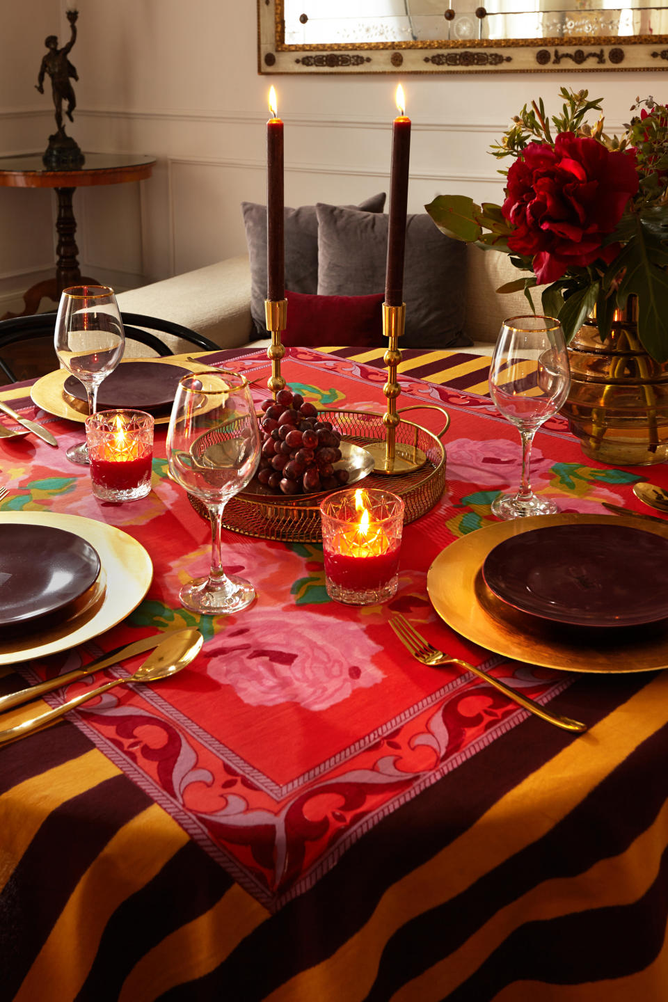 A Christmas table with layered texture and color