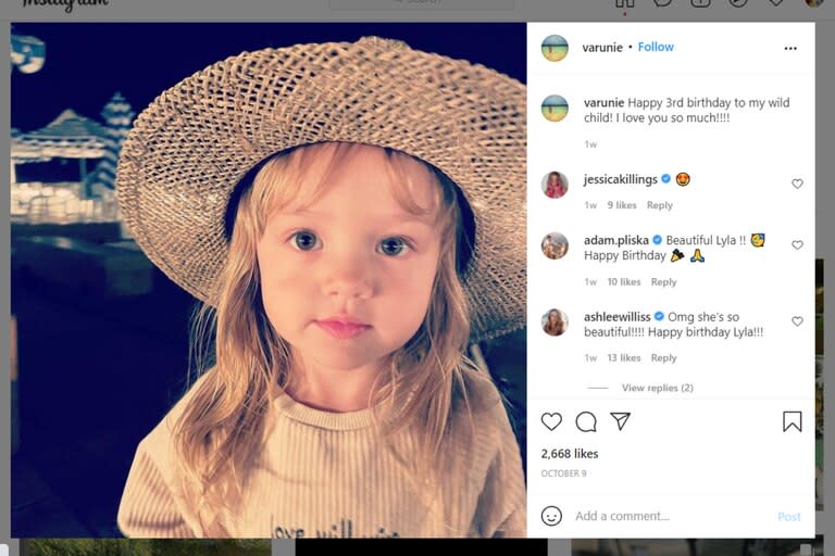 La madre de Lyla, Varunie Vongsvirates, celebró en su cuenta de Instagram los tres años de su hija con Owen Wilson