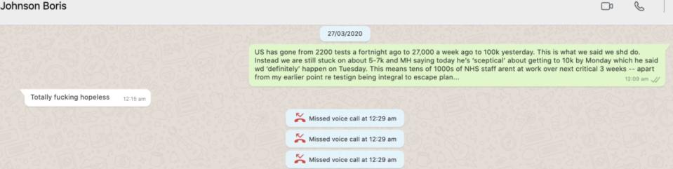 An apparent Dominic Cummings-Boris Johnson text-message exchange