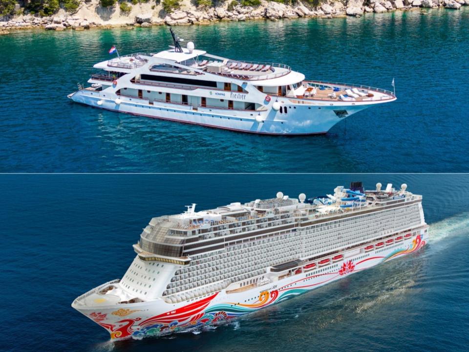 composite of yacht and cruise ship