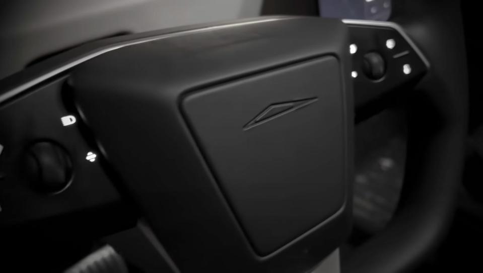 The Cybertruck's steering wheel doesn't have a Tesla logo.