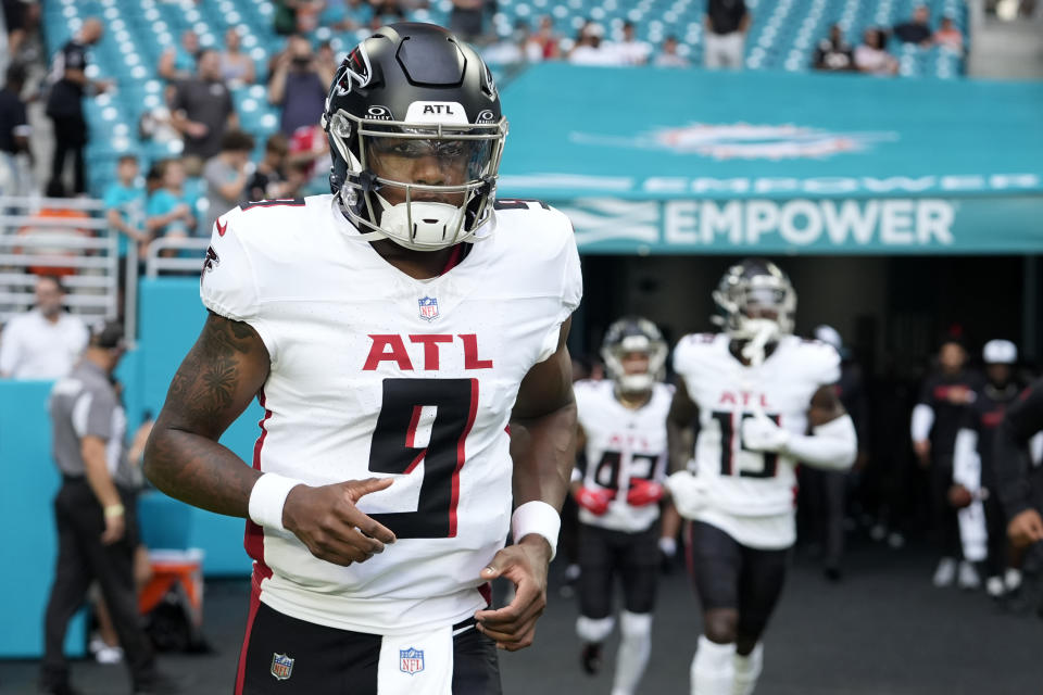 Atlanta Falcons quarterback Michael Penix Jr. (9) won't play again this preseason, his coach said. (AP Photo/Lynne Sladky)