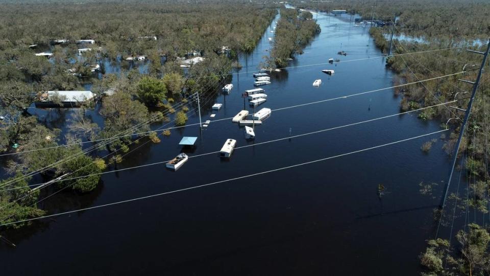 Catastrophic flooding from the Peace River in Arcadia left the Peace River Campground under water on Sept. 30, 2022. Officials warned that the river had not crested yet, and waters were still rising.