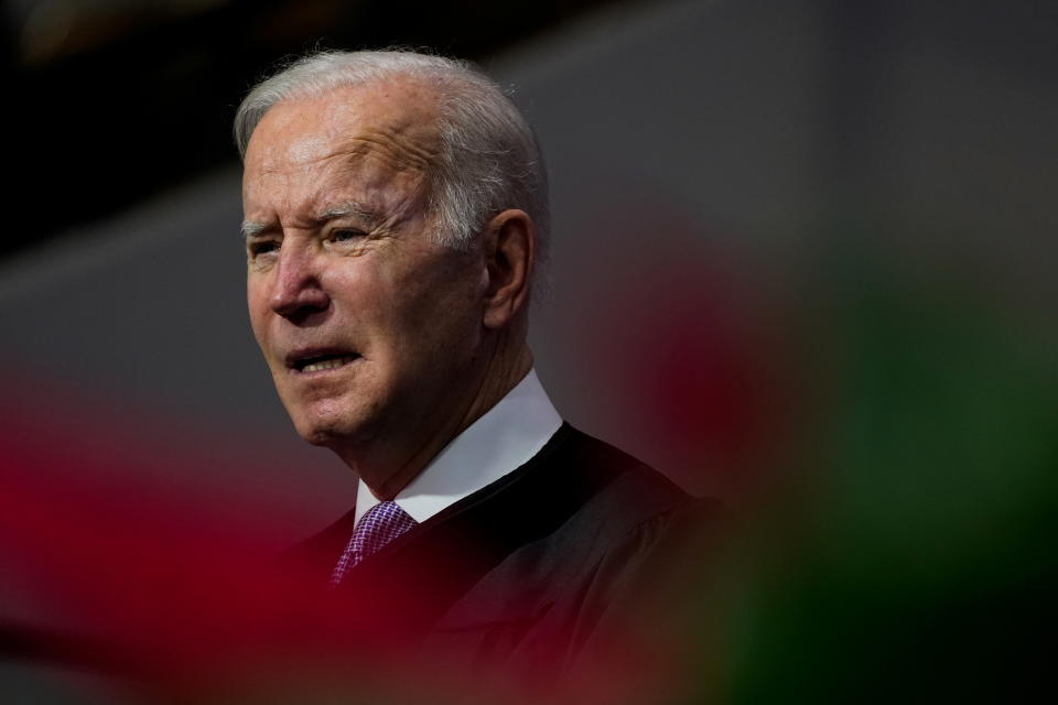 U.S. President Joe Biden speaks during the South Carolina State University graduation ceremony at Smith Hammond Middleton Memorial Center in Orangeburg, South Carolina, U.S. December 17, 2021. REUTERS/Elizabeth Frantz