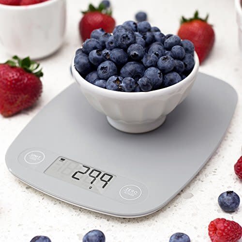 With this, you can stop guesstimating every recipe and wondering why it doesn't turn out exactly right. Measuring your ingredients will make sure that the ratios are absolutely correct.<br /><br /><strong>Promising review:</strong> "This is my second one of these scales, and I would definitely recommend it. <strong>I work as a pastry chef in a professional kitchen, and I use it all the time.</strong> It's small and portable and doesn't take up a lot of space. It's very easy to clean since the top is all one smooth level. It's great for weighing out recipes, but it does have an 11-lb capacity. <strong>I haven't had any problems with the accuracy so far, and I've been using it for a while.</strong> It's a fantastic price, and I love the colors!" &mdash; <a href="https://www.amazon.com/gp/customer-reviews/R84G6JHLCLFND?&amp;linkCode=ll2&amp;tag=huffpost-bfsyndication-20&amp;linkId=4ed75b262fdb353abeff53741951802c&amp;language=en_US&amp;ref_=as_li_ss_tl" target="_blank" rel="nofollow noopener noreferrer" data-skimlinks-tracking="5820833" data-vars-affiliate="Amazon" data-vars-href="https://www.amazon.com/gp/customer-reviews/R84G6JHLCLFND?tag=bfabby-20&amp;ascsubtag=5820833%2C8%2C27%2Cmobile_web%2C0%2C0%2C16403863" data-vars-keywords="cleaning" data-vars-link-id="16403863" data-vars-price="" data-vars-product-id="20982137" data-vars-product-img="" data-vars-product-title="" data-vars-retailers="Amazon">Rylee</a><br /><br /><a href="https://www.amazon.com/GreaterGoods-Digital-Food-Kitchen-Scale/dp/B07Z5S7S9Q?&amp;linkCode=ll1&amp;tag=huffpost-bfsyndication-20&amp;linkId=3fc3f3840b2987b3fb064d2de59d8260&amp;language=en_US&amp;ref_=as_li_ss_tl" target="_blank" rel="noopener noreferrer"><strong>Get it from Amazon for $11.88+ (available in six colors).</strong></a>