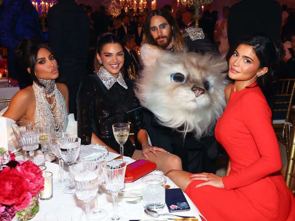 Kim Kardashian, Kendall Jenner, Jared Leto, and Kylie Jenner attend the 2023 Met Gala