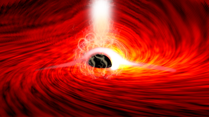 Researchers observed bright flares of X-ray emissions, produced as gas falls into a supermassive black hole. The flares echoed off of the gas falling into the black hole, and as the flares were subsiding, short flashes of X-rays were seen – corresponding to the reflection of the flares from the far side of the disk, bent around the black hole by its strong gravitational field. / Credit: Dan Wilkins