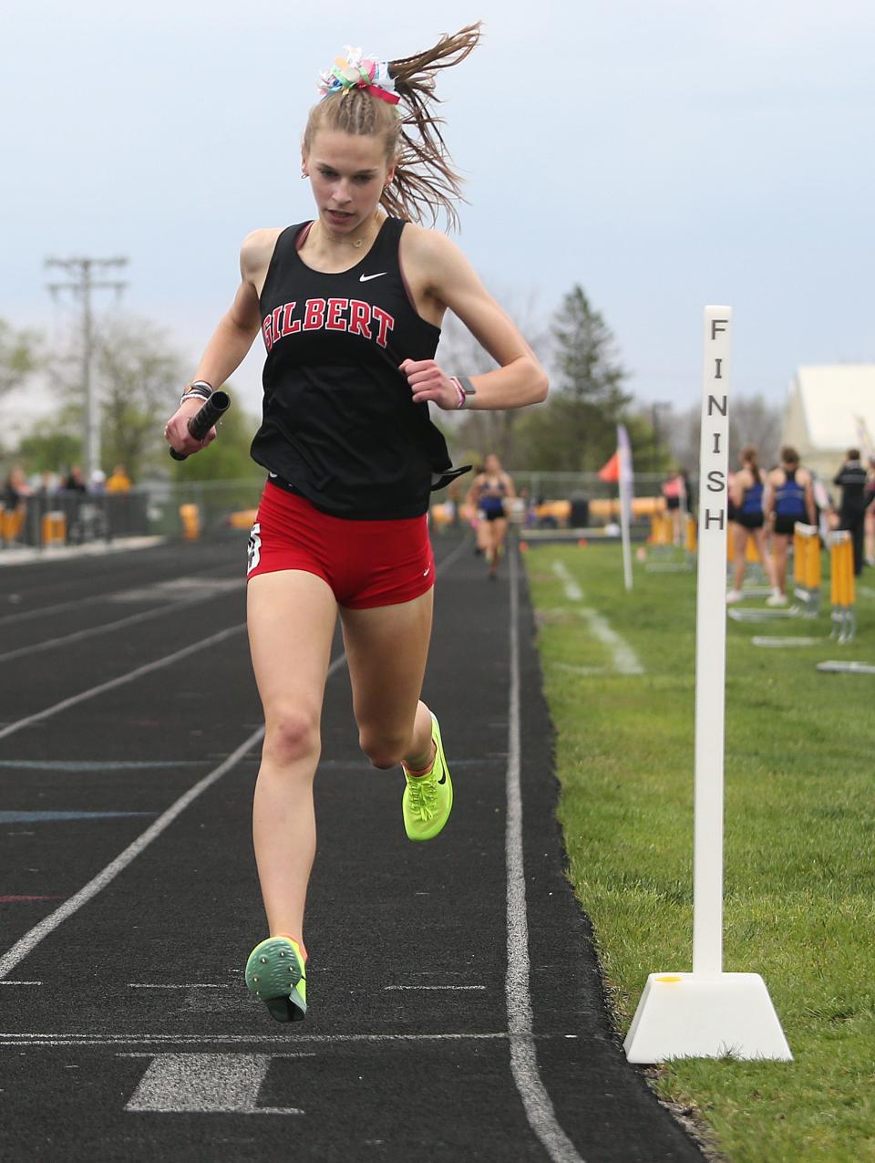 Sarah Feddersen was part of three victorious events for the Gilbert girls track and field team at the Ram Early Bird Invitational in Jefferson Friday.