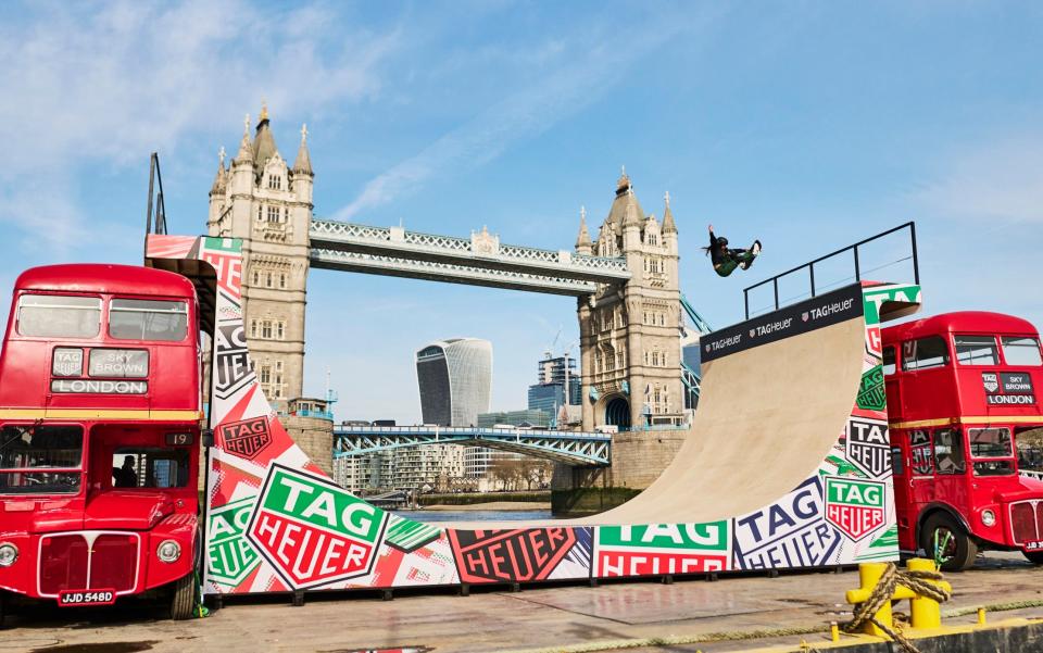 Sky Brown next to London's Tower Bridge/Watch: Briton Sky Brown's skateboarding tricks on the Thames