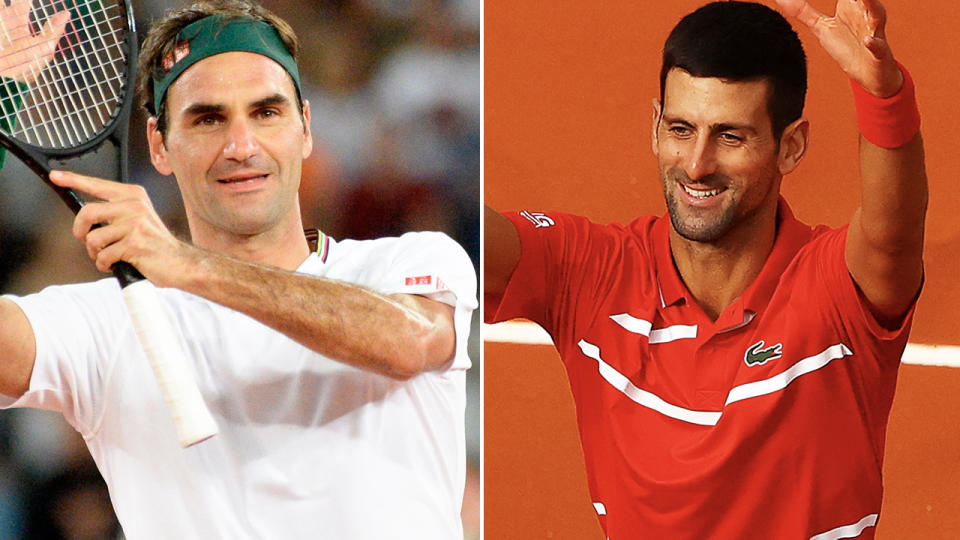 Roger Federer and Novak Djokovic, pictured here in action on the tennis court.
