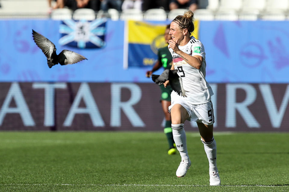 #9 Svenja Huth of Germany in action during the 2019 FIFA Women's World Cup France Round Of 16 match between Germany and Nigeria at Stade des Alpes on June 22, 2019 in Grenoble, France. (Photo by Zhizhao Wu/Getty Images)