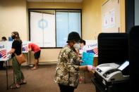 People vote at an early voting site in Arlington, Virginia