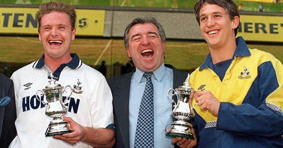 Terrific trio: Venables with Gascoigne and Lineker before the latter's final Spurs game (Getty Images)