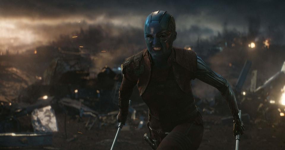 Karen Gillan wields two weapons in Avengers: Endgame (Image by Marvel)