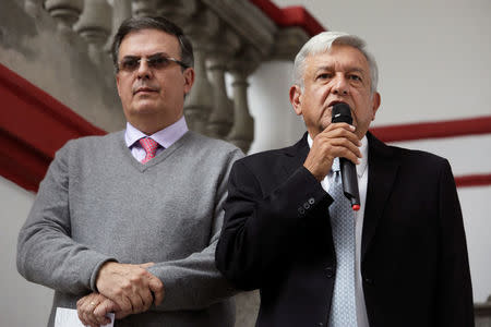 Mexico's President-elect Andres Manuel Lopez Obrador and his designated foreign minister Marcelo Ebrard hold a news conference in Mexico City, Mexico July 10, 2018. REUTERS/Daniel Becerril