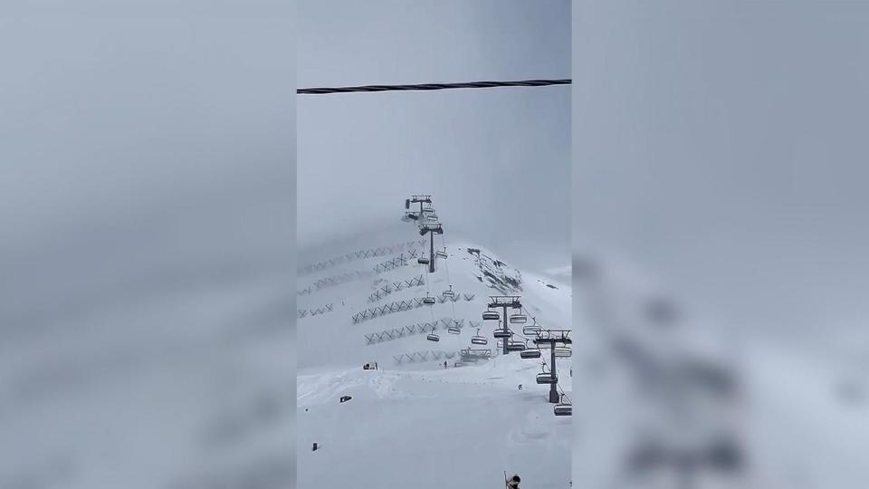 PHOTO: Andy Crabtree shared a video he captured of chair lifts being violently swung around by strong winds at Cervino Ski Paradise in Italy, March 28, 2024. (Andy Crabtree via Storyful)