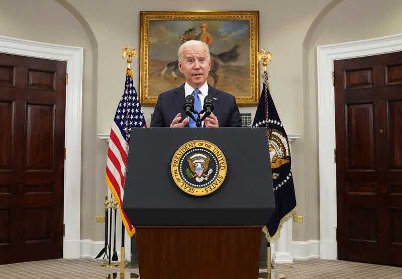Biden speaks about the Colonial Pipeline shutdown at the White House in Washington