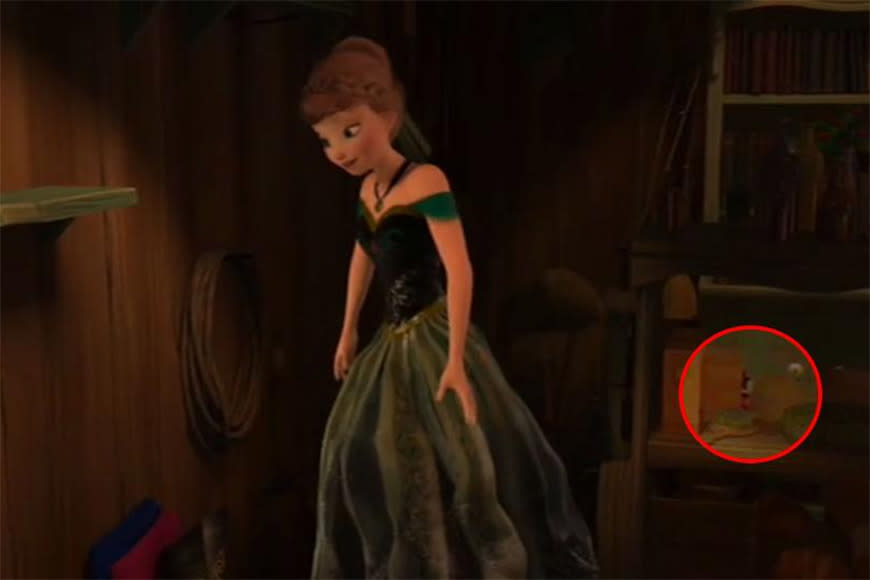 Disney’s round-eared mascot can be spotted on a shelf at Wandering Oaken’s Trading Post.