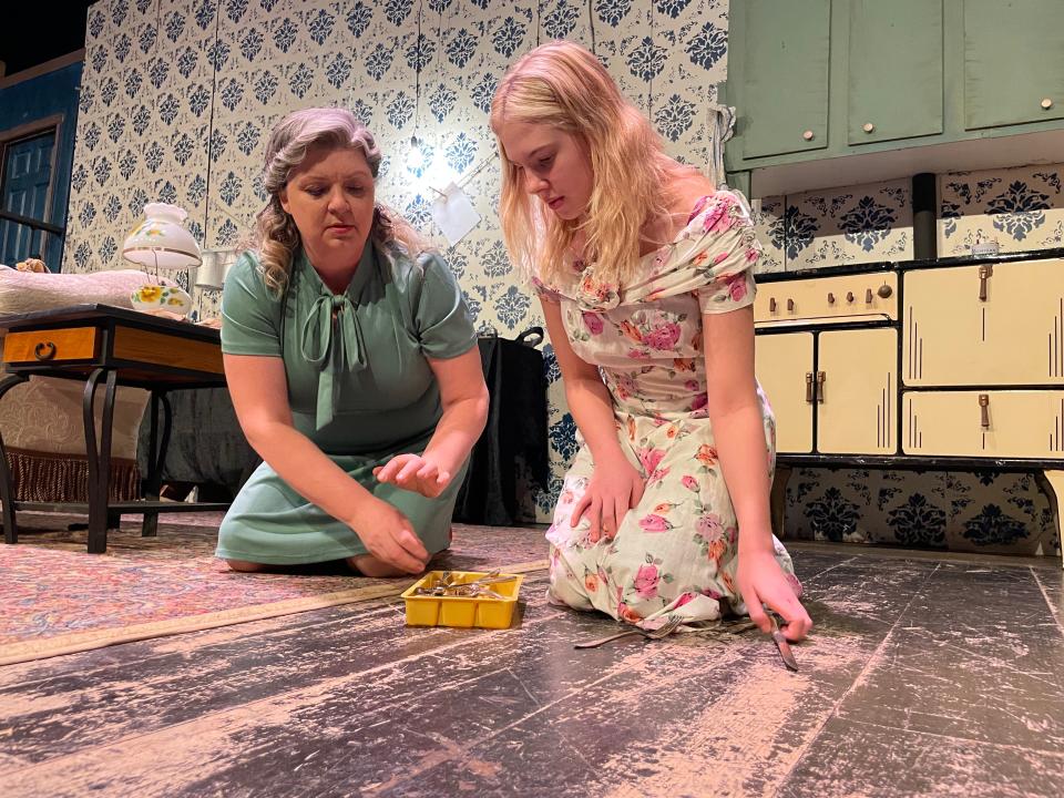 Regina Spain, left, and Chloe Julio, right, at rehearsal for "Wait Until Dark" on Jan. 28, 2024.