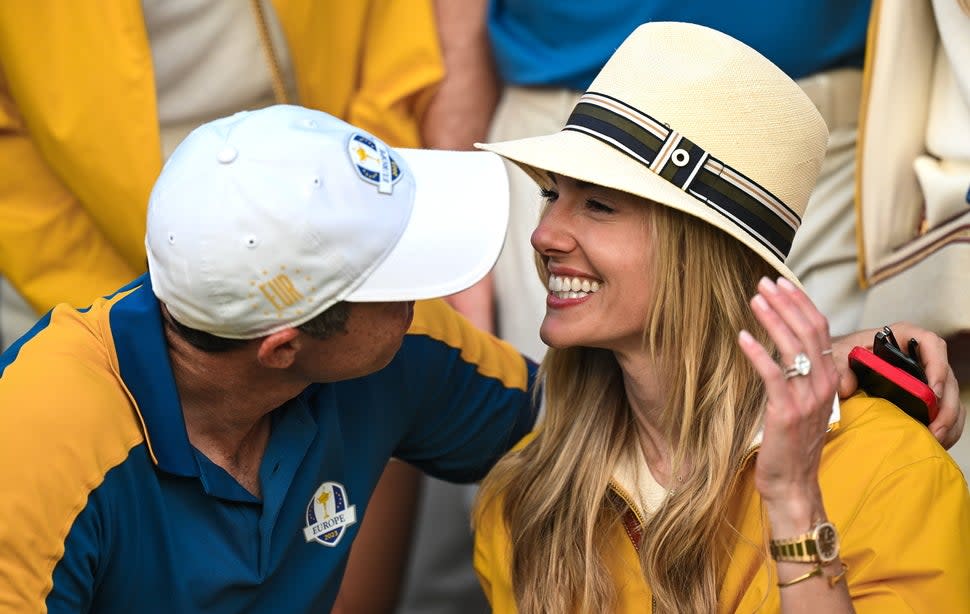 Erica McIlroy and her husband Rory McIlroy of Europe after the final day of the 2023 Ryder Cup at Marco Simone Golf and Country Club in Rome, Italy. 