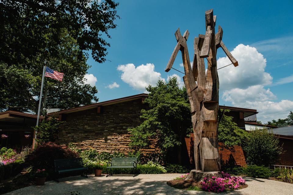 The entrance of Ernest Warther Museum & Gardens in Dover  currently features pliers carved by Dan Warther.