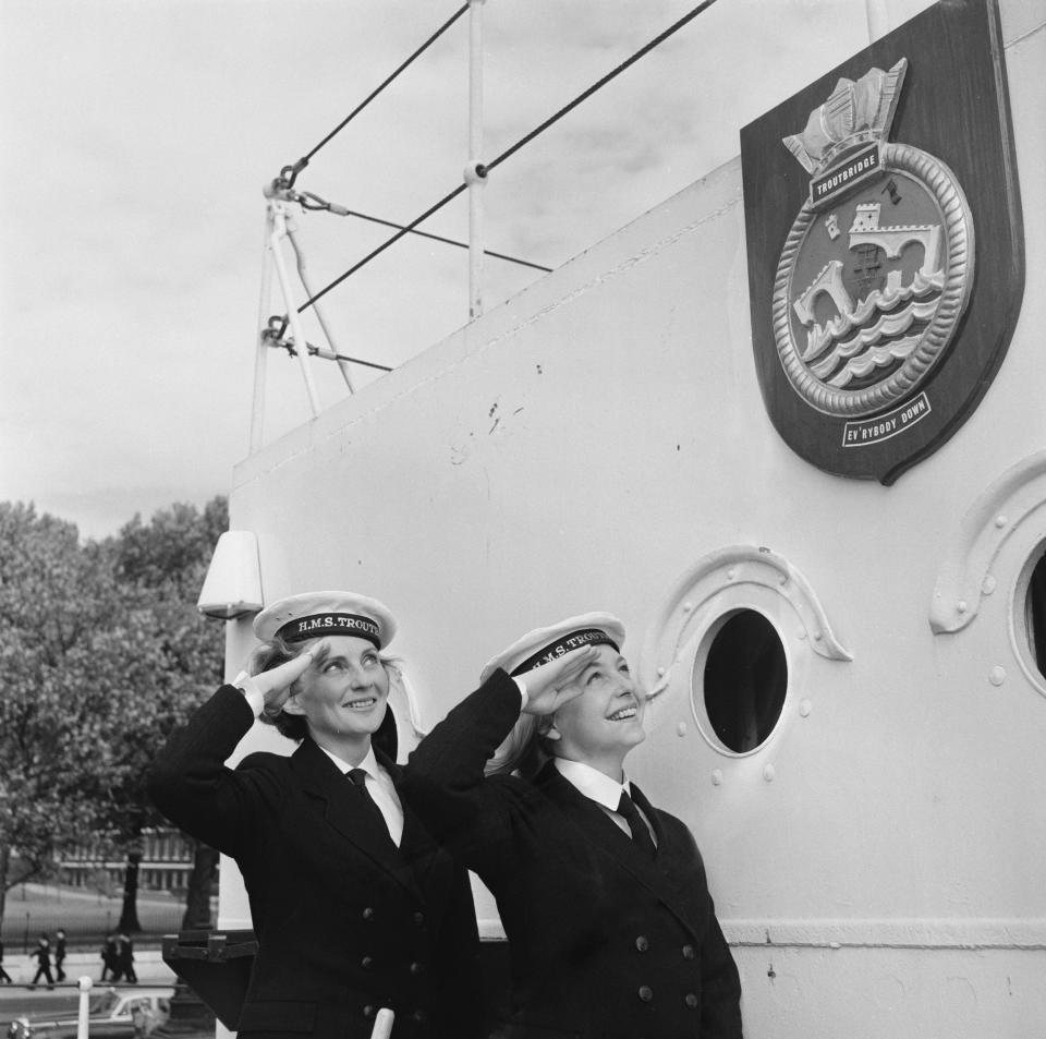 Heather Chasen (left) and Judy Cornwell dressed as Wrens from HMS Troutbridge for The Navy Lark, 1961 - Harry Todd/Fox Photos/Hulton Archive/Getty