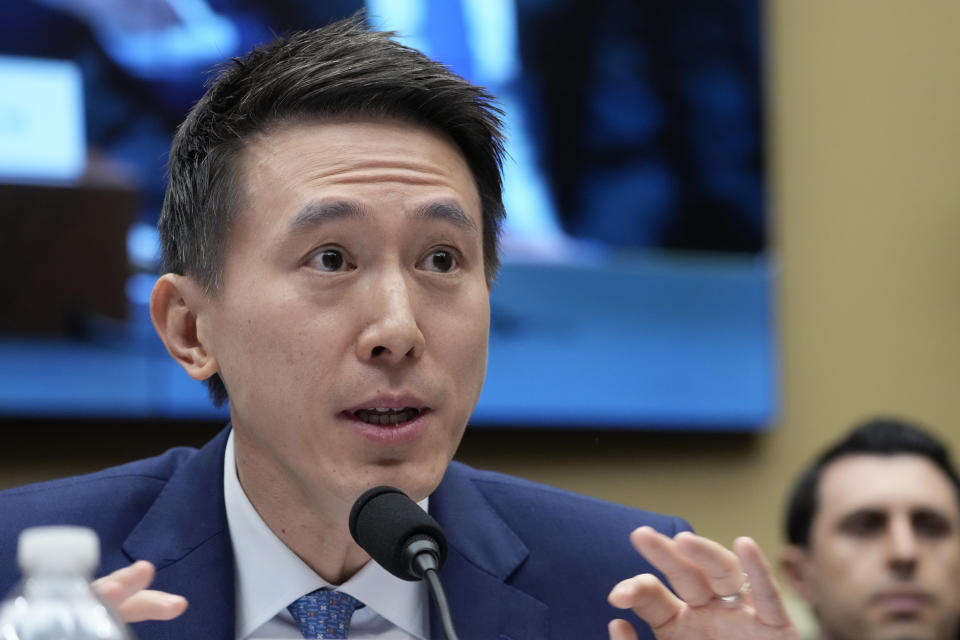 TikTok CEO Shou Zi Chew testifies during a hearing of the House Energy and Commerce Committee, on the platform's consumer privacy and data security practices and impact on children, Thursday, March 23, 2023, on Capitol Hill in Washington. (AP Photo/Alex Brandon)