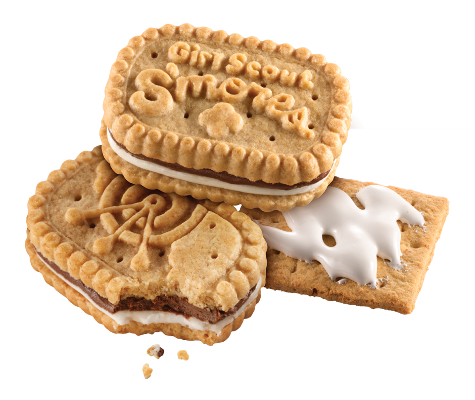 The Girl Scout S'mores cookie has chocolate and marshmallow layers.