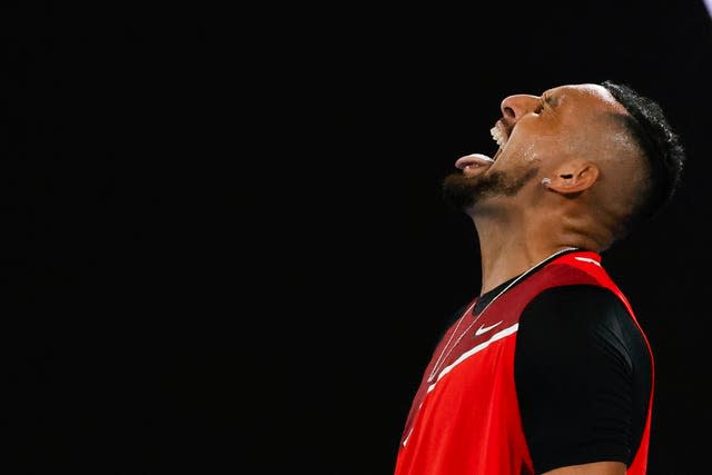 Nick Kyrgios reacts during his loss to Daniil Medvedev