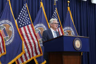 File - Federal Reserve Chair Jerome Powell speaks during a news conference Wednesday, Dec. 14, 2022, at the Federal Reserve Board Building, in Washington. As the primary regulator of Silicon Valley Bank, the Federal Reserve is coming under sharp criticism from financial watchdogs and banking experts. (AP Photo/Jacquelyn Martin, File)