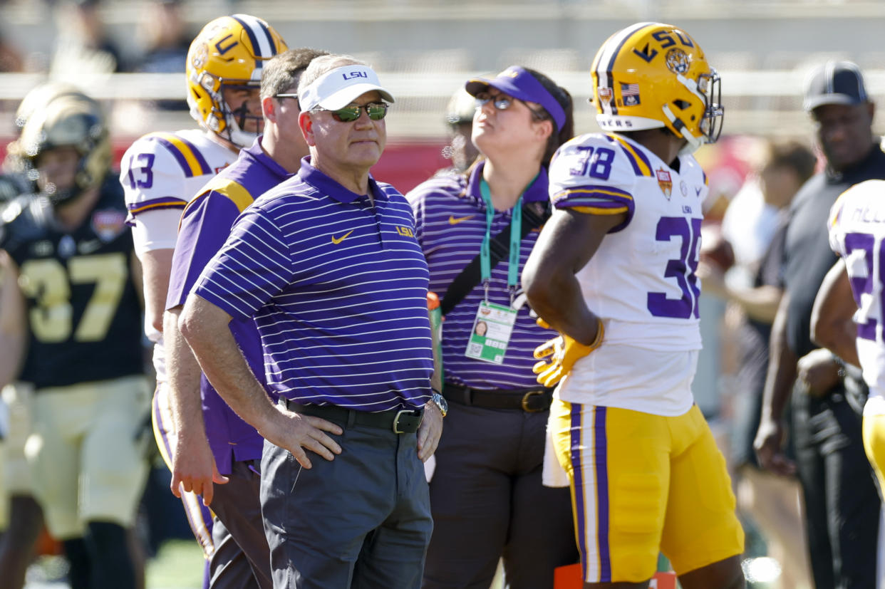 ORLANDO, FL - JANUARY 02: LSU Tigers head coach Brian Kelly during the Cheez-It Citrus Bowl between the LSU Tigers and the Purdue Boilermakers on January 2, 2023 at Camping World Stadium in Orlando, Fl.  (Photo by David Rosenblum/Icon Sportswire via Getty Images)