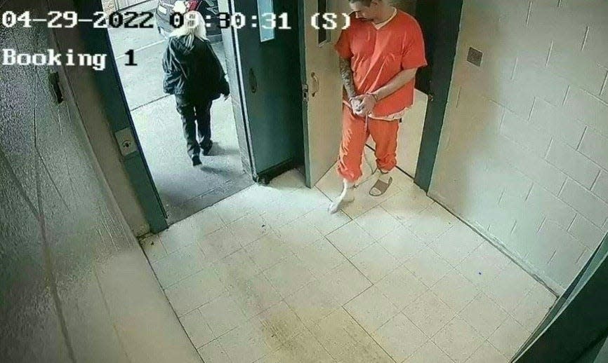 This video grab taken from a handout footage released by Lauderdale County Sheriff's Department shows Casey White, an inmate at the Lauderdale Co. Detention Facility escaping with the help of Vicky White, the assistant director of Alabama corrections on April 29. 2022.