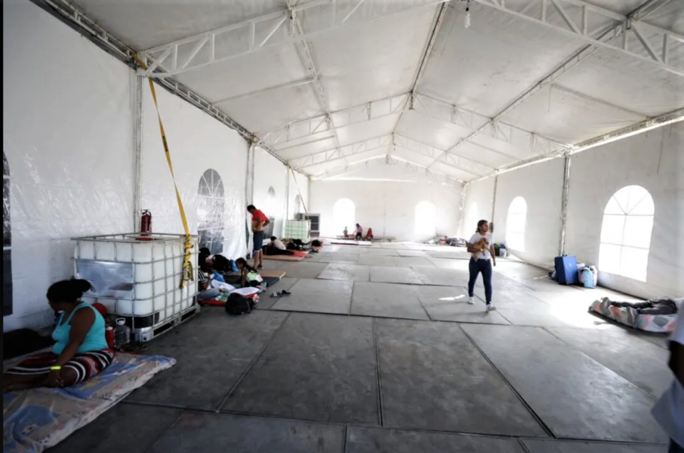 Juárez officials erected a temporary migrant shelter in soft-sided tents in an area known as the pits of Chamizal Park, which federal officials have labeled a flood zone.